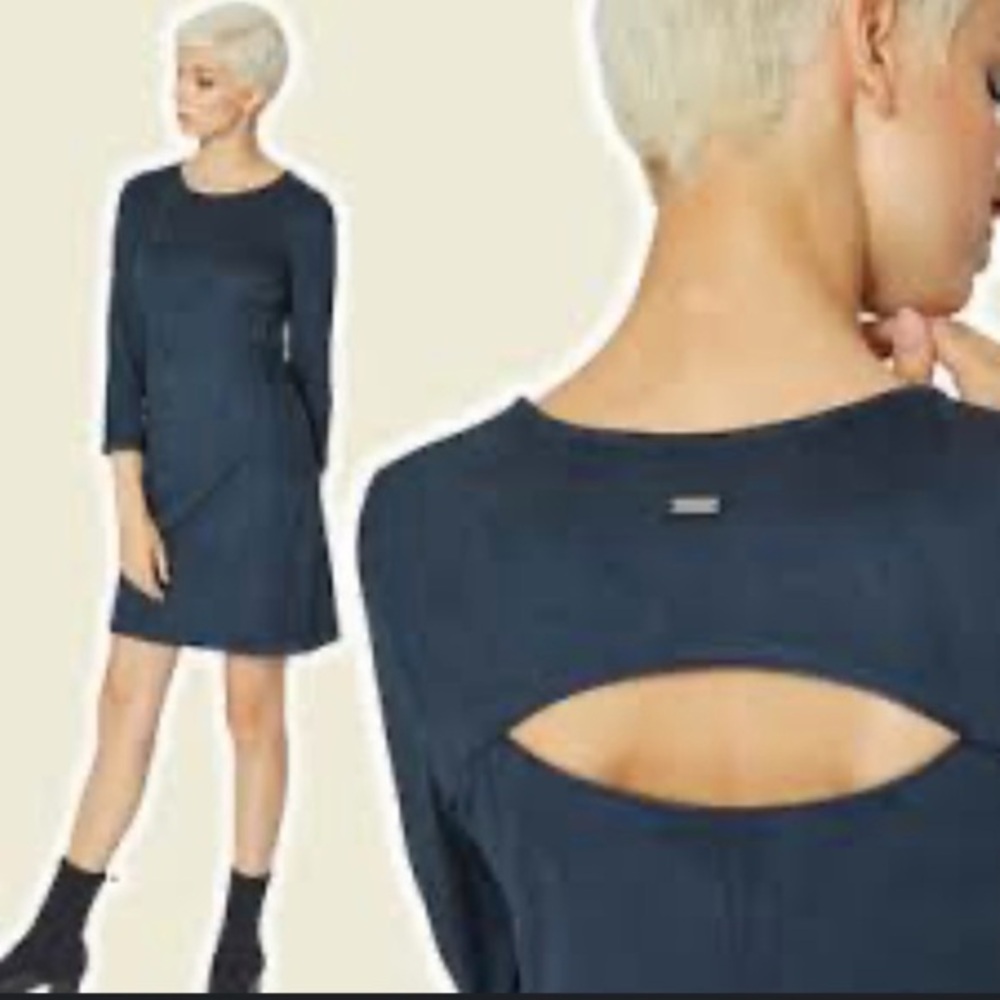 Armani Exchange Cut Out Back Navy Dress